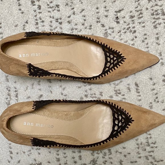 Ann Marino Boho Minimalist Hot Suede Leather Crochet Pumps Heels Shoes  … - Picture 2 of 9